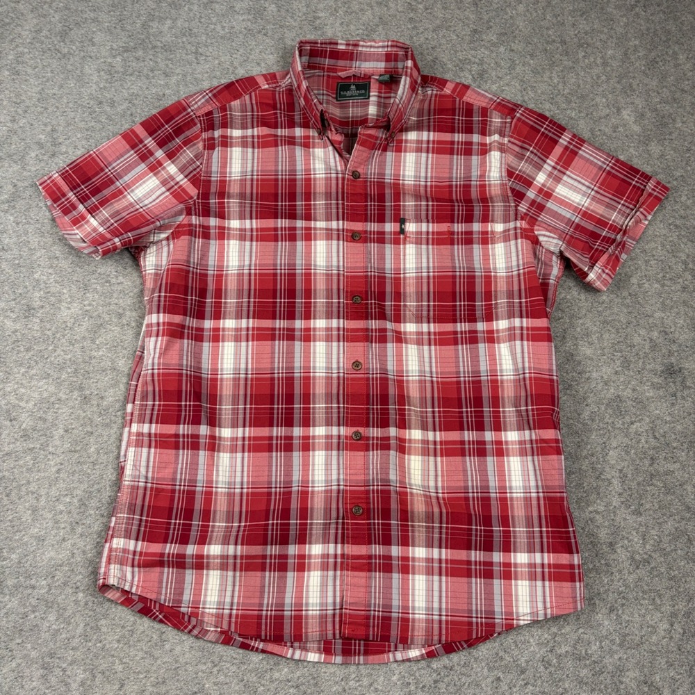 G.H. Bass Shirt Mens Large Red White Plaid Short Sleeve Button Down Casual